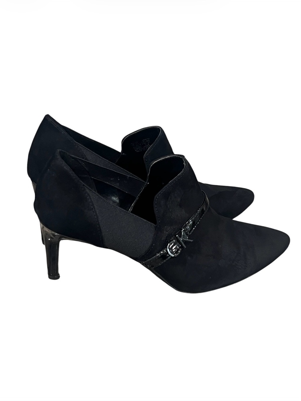Women Calvin Klein Black Pointed-Toe Kitten Heel Ankle Pumps size 10 M see pick